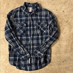 Quiksilver Navy and White Plaid Button Down Shirt